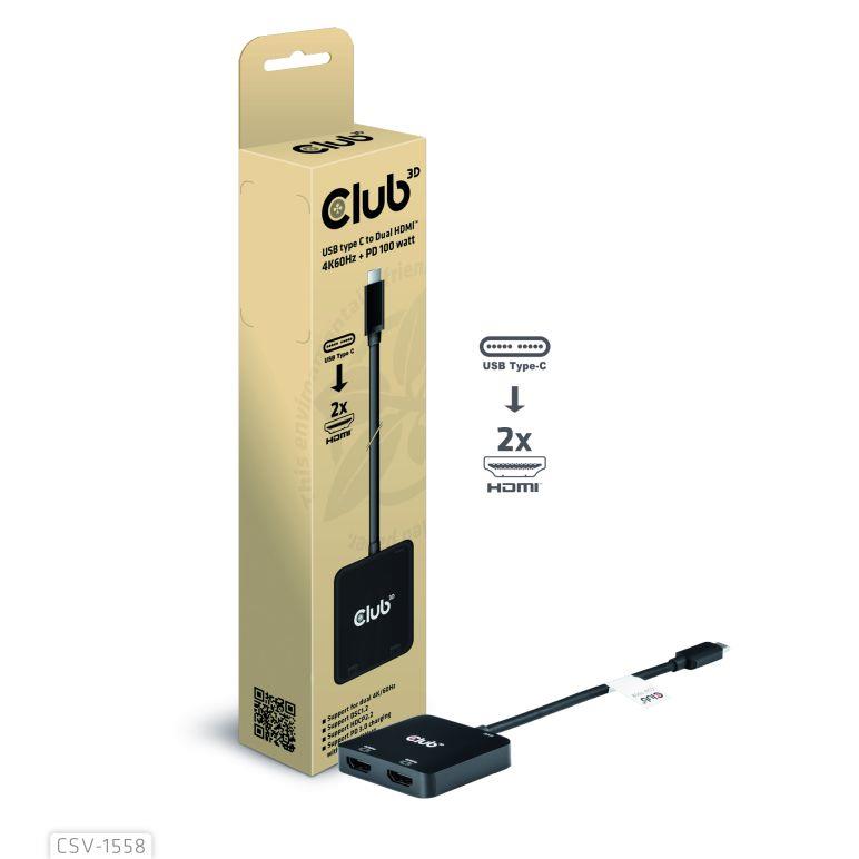 I O HUB USB-C TO HDMI 2PORT MST CSV-1558 CLUB3D