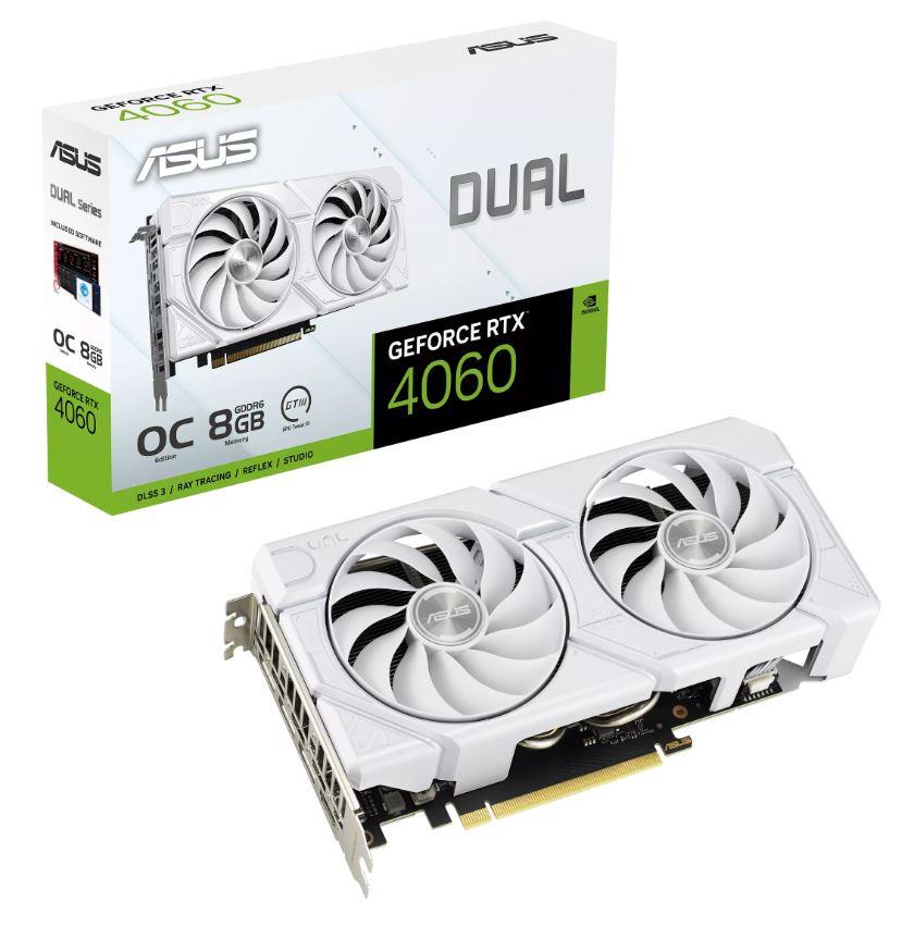 Graphics Card ASUS NVIDIA GeForce RTX 4060 8 GB GDDR6 128 bit PCIE 4 0 16x Dual Slot Fansink 1xHDMI 3xDisplayPort DUAL-RTX4060-O8G-EVO-WHT