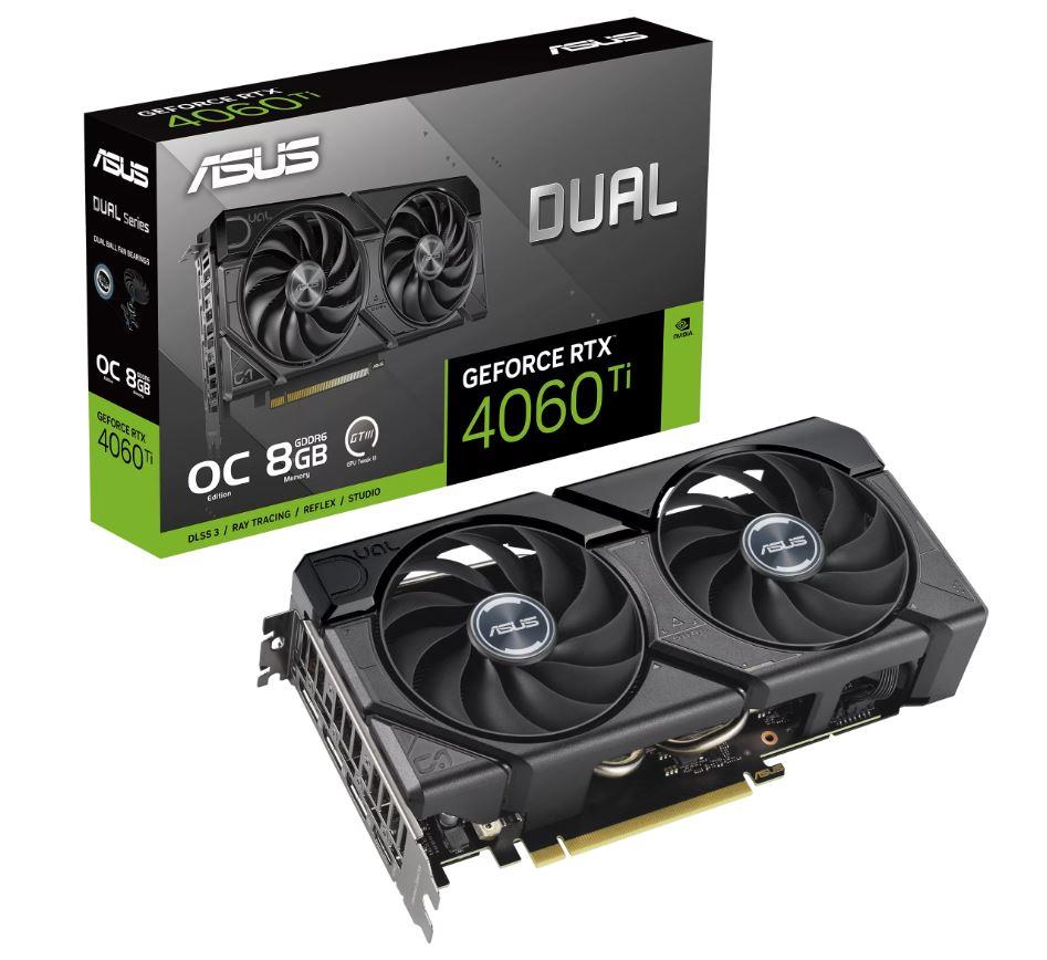 Graphics Card ASUS NVIDIA GeForce RTX 4060 Ti 8 GB GDDR6 128 bit PCIE 4 0 16x GPU 2565 MHz Dual Slot Fansink 1xHDMI 3xDisplayPort DUAL-RTX4060TI-O8G-EVO