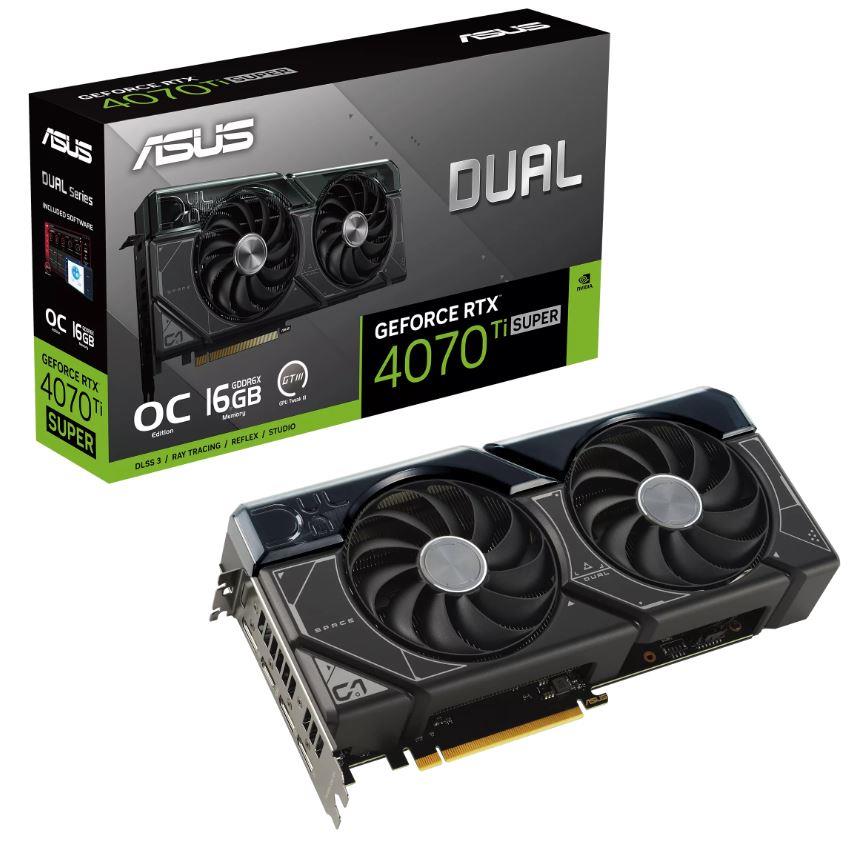 Graphics Card ASUS NVIDIA GeForce RTX 4070 Ti SUPER 16 GB GDDR6X 256 bit PCIE 4 0 16x Dual Slot Fansink 1xHDMI 3xDisplayPort DUAL-RTX4070TIS-O16G