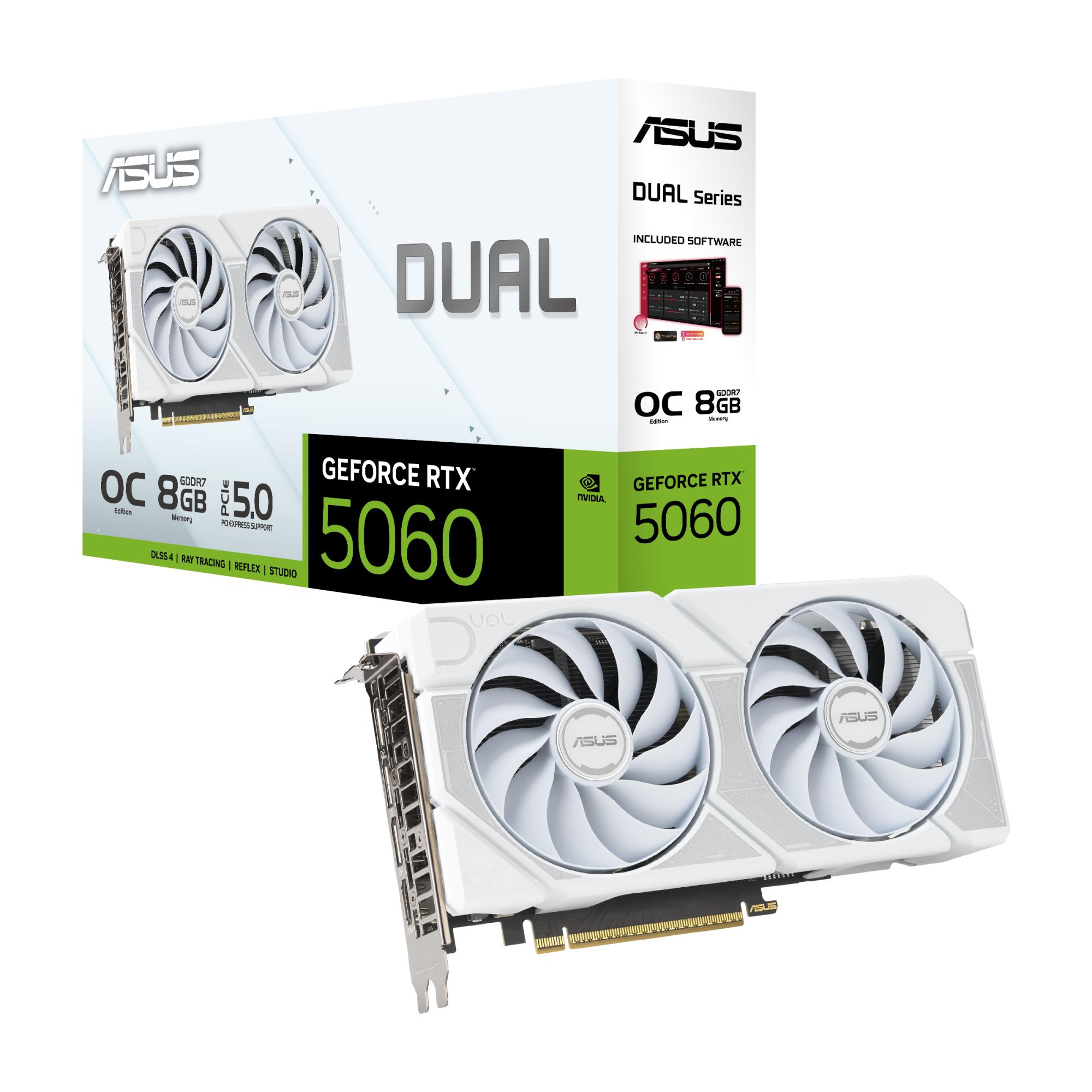 Graphics Card ASUS NVIDIA GeForce RTX 5060 8 GB GDDR7 128 bit PCI Express 5 0 Active DUAL-RTX5060-O8G-WHITE