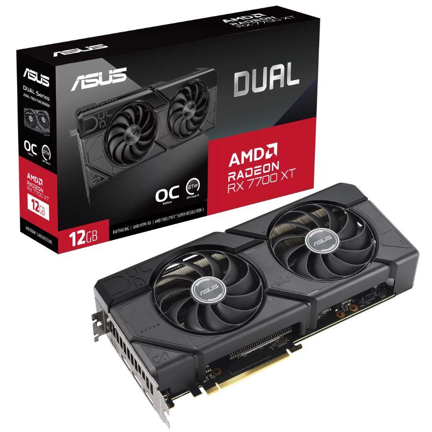 Graphics Card ASUS AMD Radeon RX 7700 XT 12 GB GDDR6 192 bit PCIE 4 0 16x Dual Slot Fansink 1xHDMI 3xDisplayPort DUAL-RX7700XT-O12G