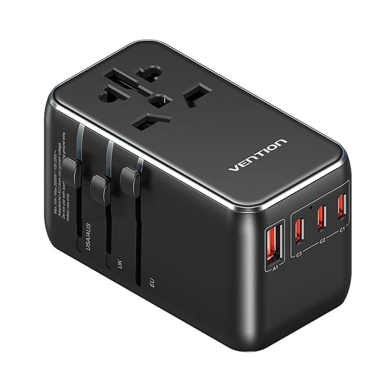 POWER ADAPTER TRAVEL 4PORT BLACK FJGB0 VENTION