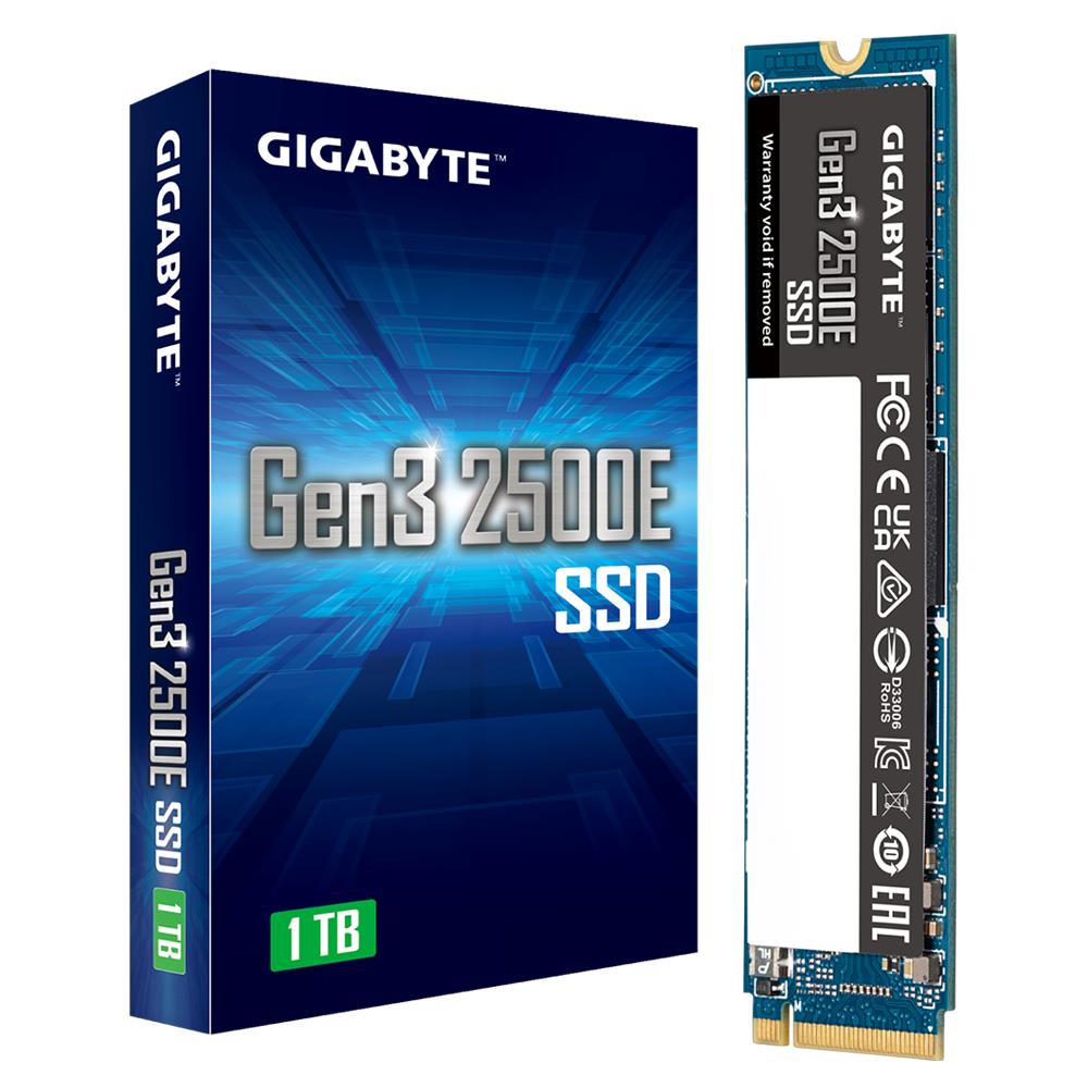 SSD GIGABYTE Gen3 2500E 1TB M.2 PCIE NVMe Write speed 1800 MBytes sec Read speed 2400 MBytes sec 2.3mm MTBF 1500000 hours G325E1TB