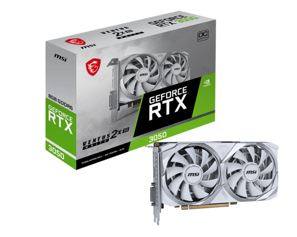 Graphics Card MSI NVIDIA GeForce RTX 3050 8 GB GDDR6 128 bit 1xDVI-D 1xHDMI 1xDisplayPort 3050VEN2XXSWHI8GOC