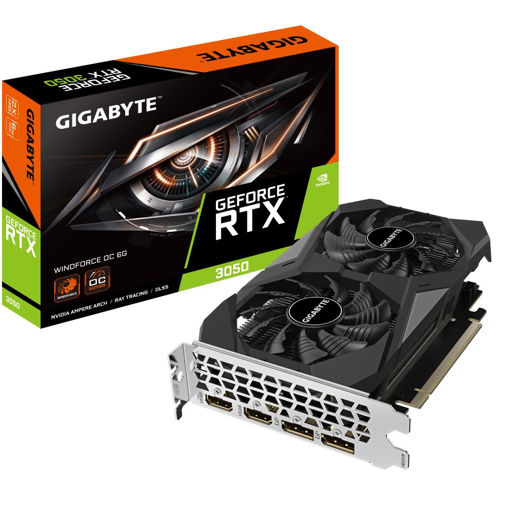 Graphics Card GIGABYTE NVIDIA GeForce RTX 3050 6 GB GDDR6 96 bit PCIE 4 0 16x Memory 14000 MHz GPU 1477 MHz Dual Slot Fansink 2xHDMI 2xDisplayPort GV-GV-N3050WF2OC-6GD 1 0