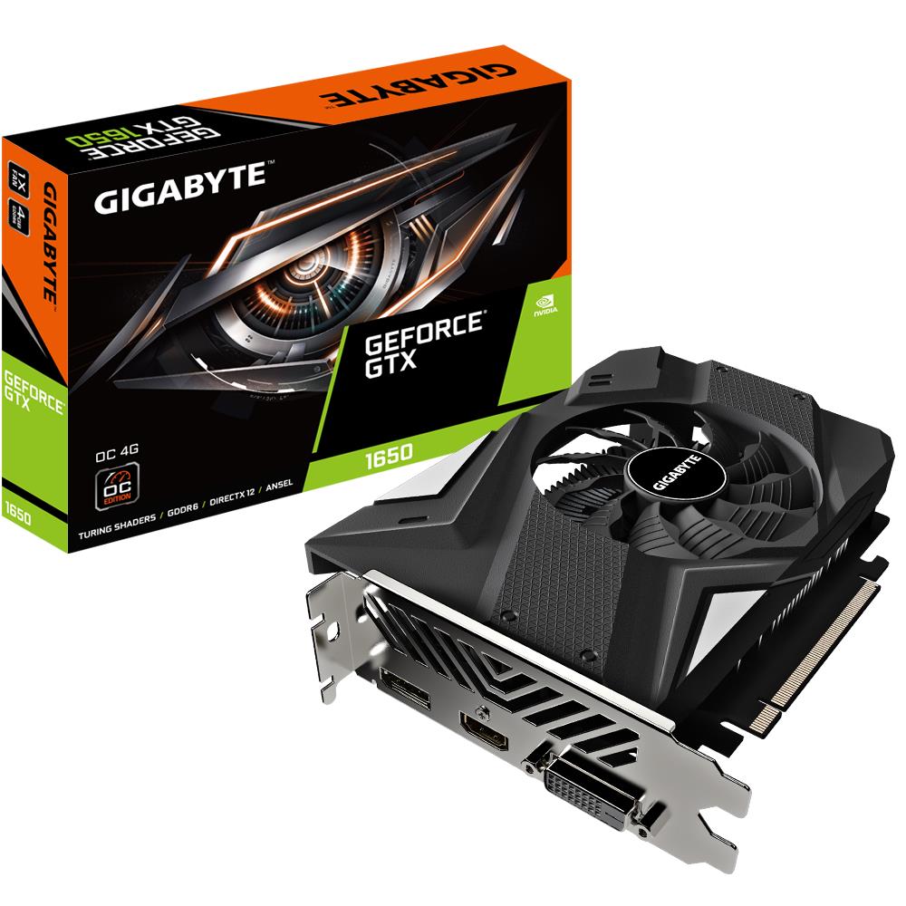 Graphics Card GIGABYTE NVIDIA GeForce GTX 1650 4 GB GDDR6 128 bit PCIE 3.0 16x Memory 12000 MHz GPU 1635 MHz Single Slot Fansink 1xDVI-D 1xHDMI 1xDisplayPort GV-N1656OC-4GD2.0