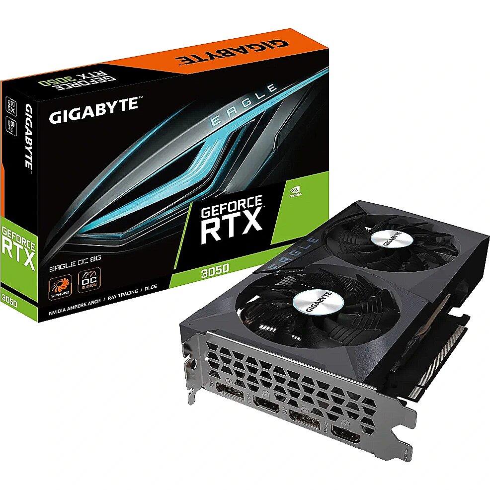Graphics Card GIGABYTE NVIDIA GeForce RTX 3050 6 GB GDDR6 96 bit PCIE 4 0 16x Memory 14000 MHz GPU 1500 MHz Dual Slot Fansink 2xHDMI 2xDisplayPort GV-N3050EAGLEOC-6GD