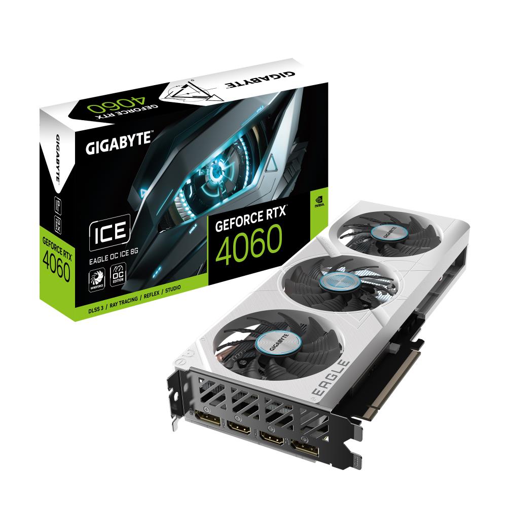 Graphics Card GIGABYTE NVIDIA GeForce RTX 4060 8 GB GDDR6 128 bit PCIE 4 0 16x GPU 2505 MHz 2xHDMI 2xDisplayPort GV-N4060EAGLEOCICE-8GD