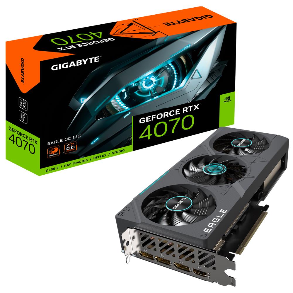 Graphics Card GIGABYTE NVIDIA GeForce RTX 4070 12 GB GDDR6X 192 bit PCIE 4.0 16x Dual Slot Fansink 1xHDMI 3xDisplayPort GV-N4070EAGLEOC-12GD