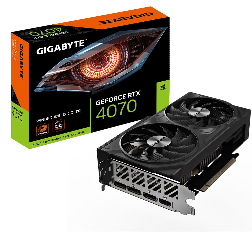 Graphics Card GIGABYTE NVIDIA GeForce RTX 4070 12 GB GDDR6X 192 bit PCIE 4 0 16x Dual Slot Fansink 1xHDMI 3xDisplayPort GV-N4070WF2OC-12GD
