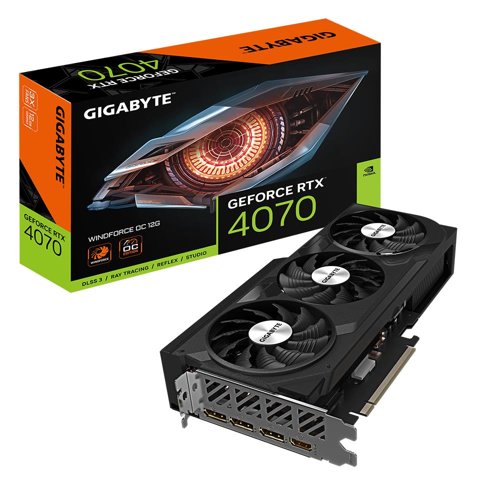 Graphics Card GIGABYTE NVIDIA GeForce RTX 4070 12 GB GDDR6X 192 bit PCIE 4 0 16x Dual Slot Fansink 1xHDMI 3xDisplayPort GV-N4070WF3OC-12GD 1 1