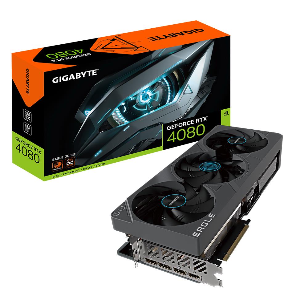 Graphics Card GIGABYTE NVIDIA GeForce RTX 4080 16 GB GDDR6X 256 bit PCIE 4 0 16x GPU 2520 MHz 1xHDMI 3xDisplayPort GV-N4080EAGLEOC-16GD