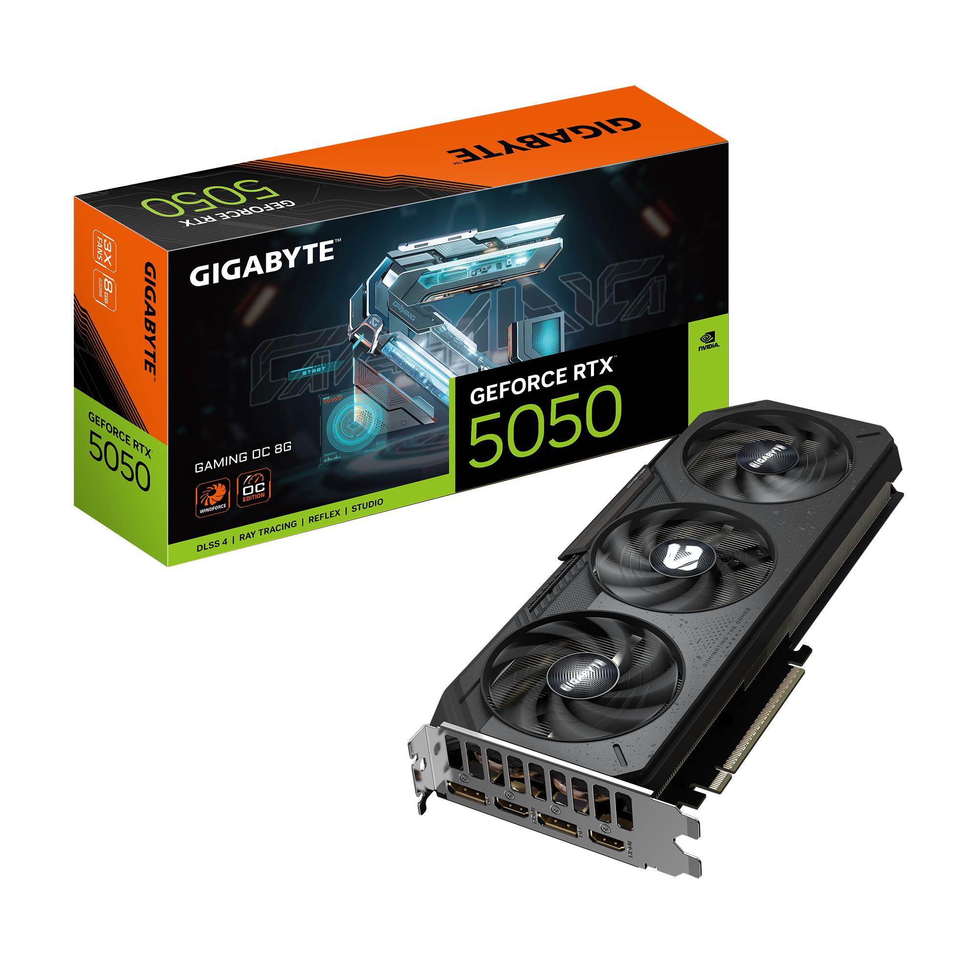 Graphics Card GIGABYTE NVIDIA GeForce RTX 5050 8 GB GDDR6 128 bit PCIE 5 0 16x GPU 2632 MHz Triple slot Fansink GV-N5050GAMINGOC-8GD1 0