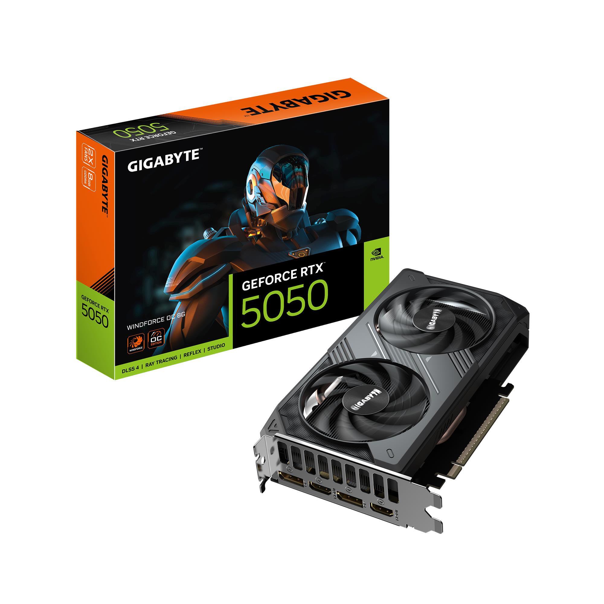Graphics Card GIGABYTE NVIDIA GeForce RTX 5050 8 GB GDDR6 128 bit PCIE 5 0 16x GPU 2587 MHz Dual Slot Fansink GV-N5050WF2OC-8GD1 0