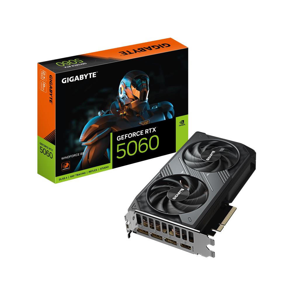 Graphics Card GIGABYTE NVIDIA GeForce RTX 5060 8 GB GDDR7 128 bit PCIE 5 0 16x GPU 2497 MHz Dual Slot Fansink 1xHDMI 3xDisplayPort GV-N5060WF2-8GD