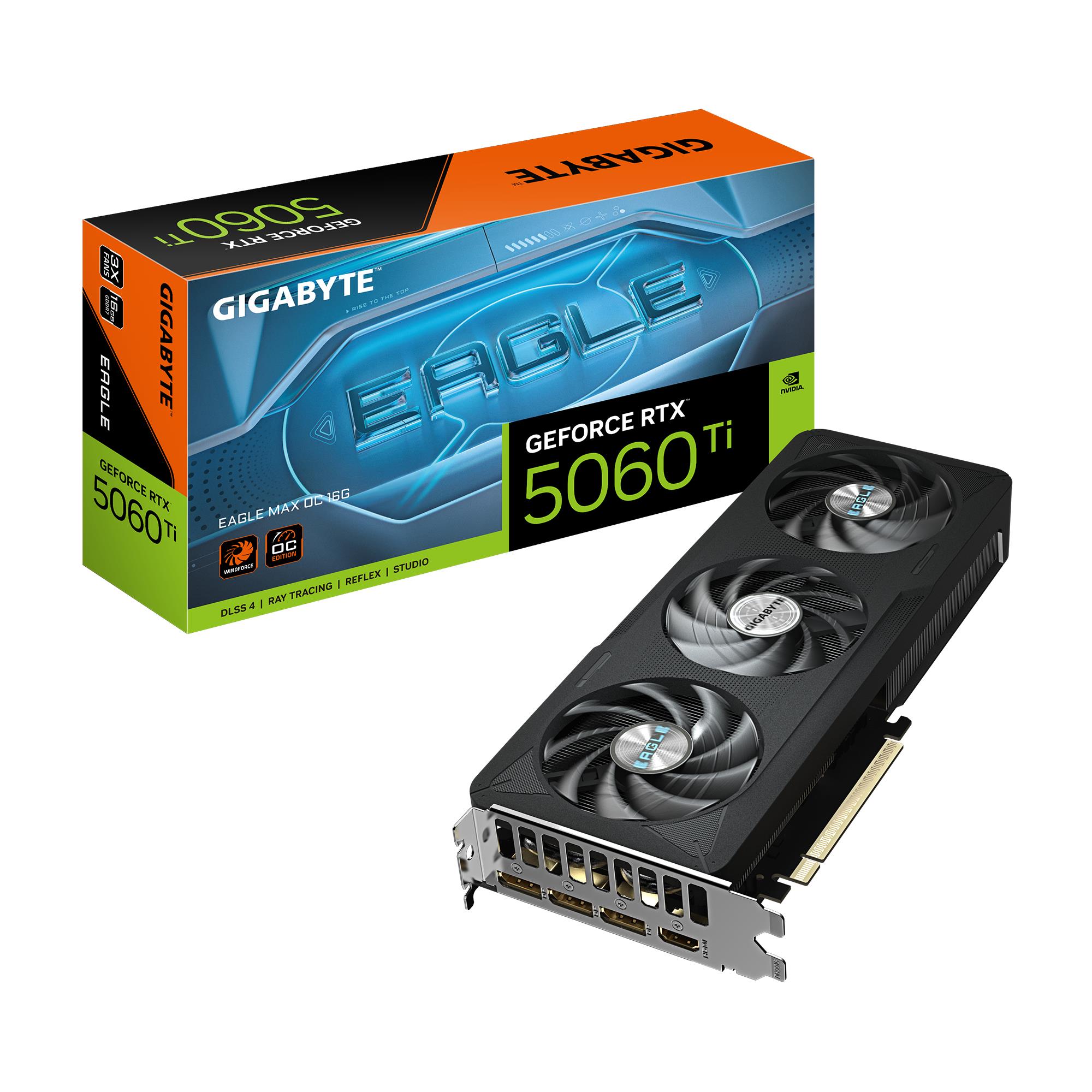 Graphics Card GIGABYTE NVIDIA GeForce RTX 5060 Ti 2617 MHz 16 GB GDDR7 128 bit PCI Express 5 0 Active GV-N506TEAGLEMAXOC-16GD