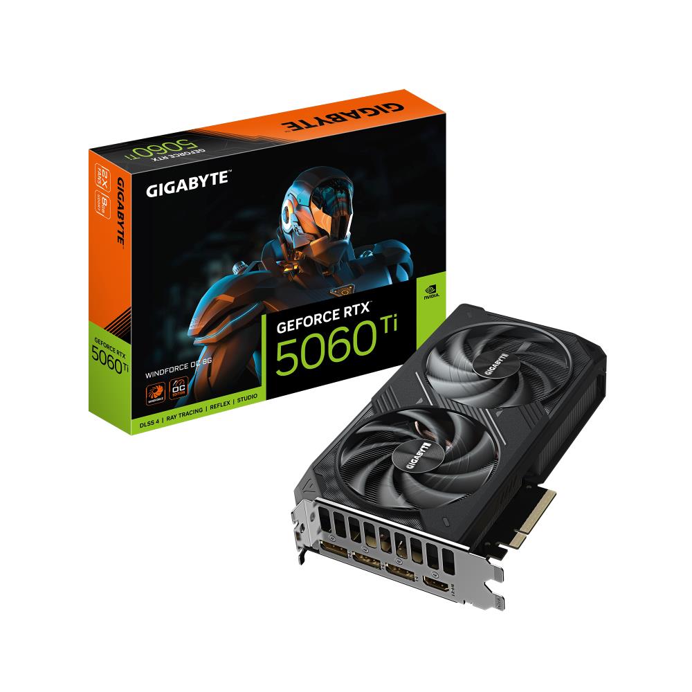 Graphics Card GIGABYTE NVIDIA GeForce RTX 5060 Ti 8 GB GDDR7 128 bit PCIE 5 0 16x GPU 2587 MHz Dual Slot Fansink 1xHDMI 3xDisplayPort GV-N506TWF2OC-8GD