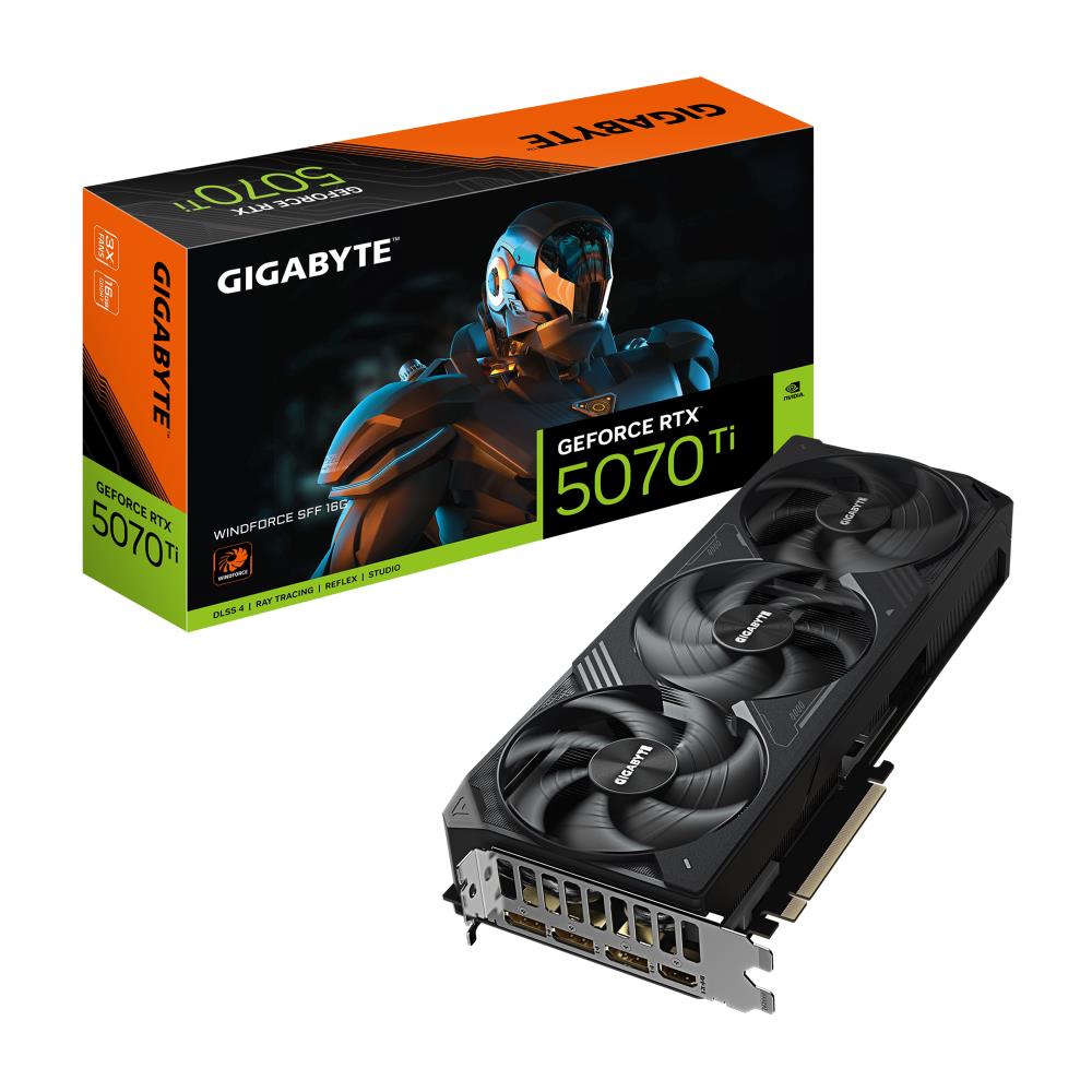 Graphics Card GIGABYTE NVIDIA GeForce RTX 5070 Ti 16 GB GDDR7 256 bit PCIE 5 0 16x GPU 2452 MHz Triple slot Fansink 1xHDMI 3xDisplayPort GV-N507TWF3-16GD