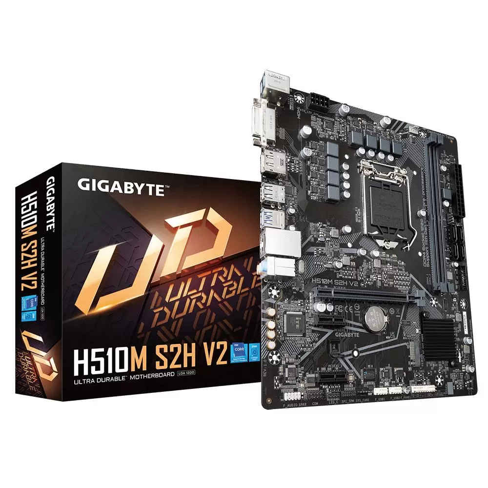 Mainboard GIGABYTE Intel H510 LGA1200 MicroATX Memory DDR4 2xPCI-Express 1x 1xPCI-Express 16x 1xM.2 1xDVI-D 1xHDMI 1xDisplayPort 1xAudio-In 1xAudio-Out 1xMicrophone 4xUSB 2.0 2xUSB 3.2 2xPS 2 1xRJ45 H510MS2HV2