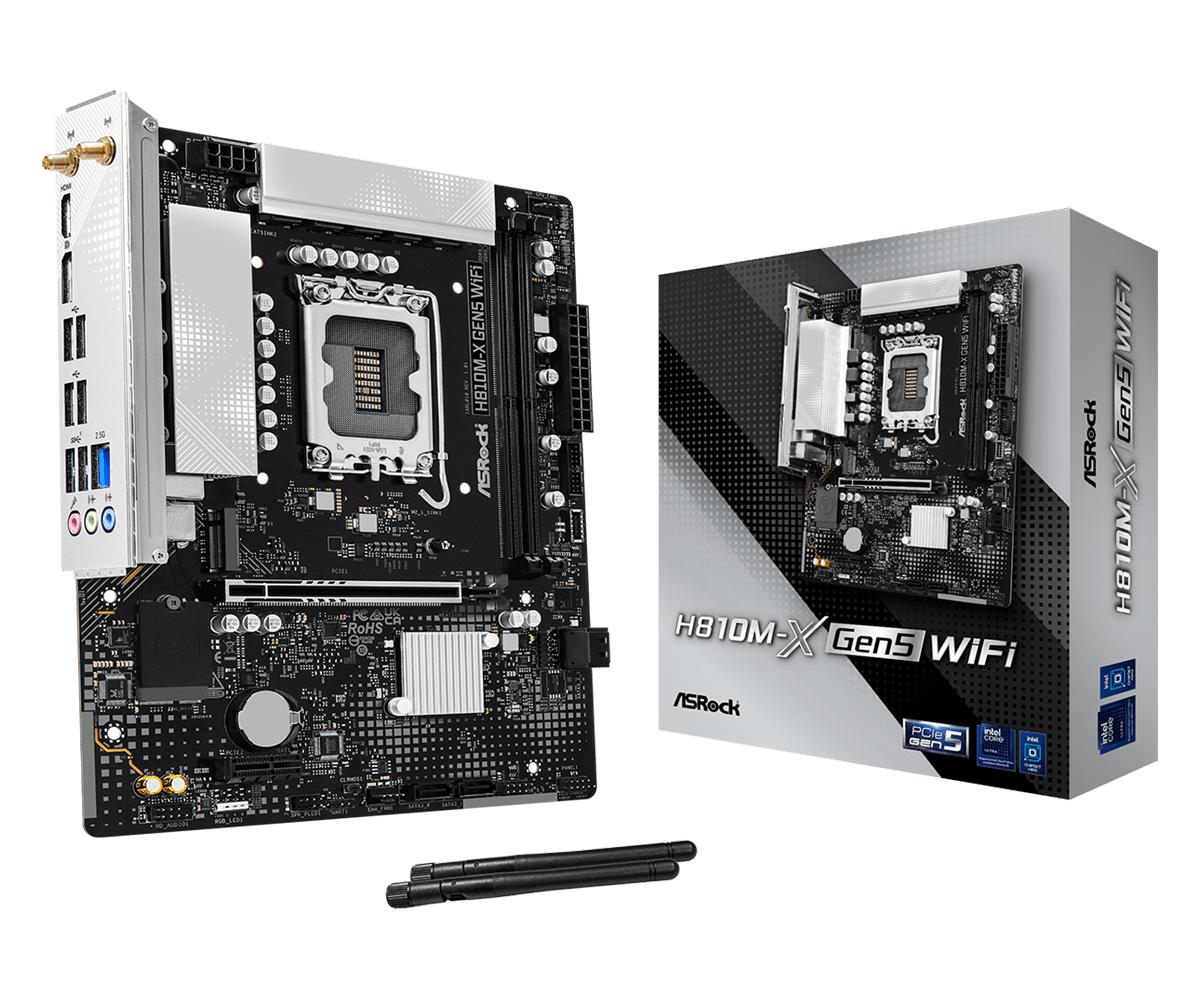 Mainboard ASROCK Intel H810 LGA 1851  Socket V1  micro ATX RAM DDR5-SDRAM 2xSlots Wi-Fi Yes Bluetooth Yes 1xNumber of M 2  M  slots H810M-XGEN5