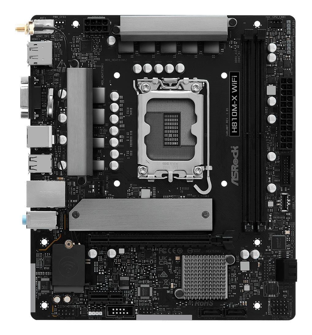 Mainboard ASROCK Intel H810 LGA 1851  Socket V1  micro ATX RAM DDR5-SDRAM 2xSlots Wi-Fi Yes Bluetooth Yes 1xNumber of M 2  M  slots H810M-XWIFI