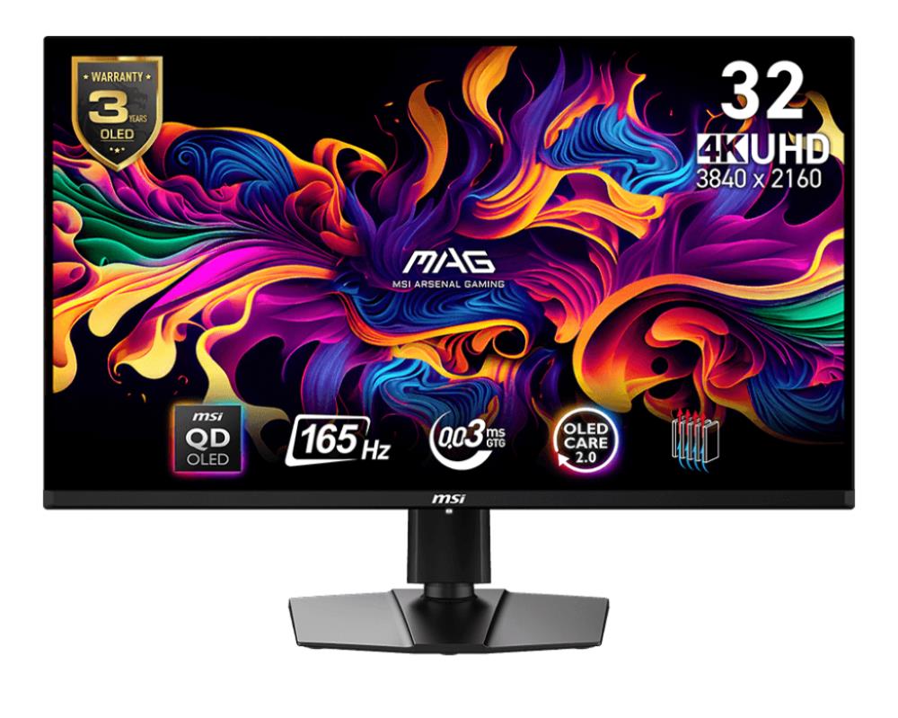 Monitor MSI 31 5   Gaming Panel QD-OLED 3840x2160 16 9 165Hz 0 03 ms Swivel Pivot Height adjustable Tilt Colour Black MAG321UPQD-OLED