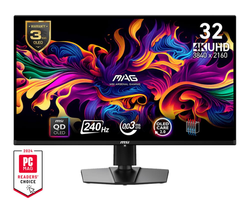 Monitor MSI MAG 321UPX QD-OLED 32   Gaming Panel QD-OLED 3840x2160 16 9 240Hz Matte 0 03 ms Swivel Pivot Height adjustable Tilt Colour Black MAG321UPXQD-OLED