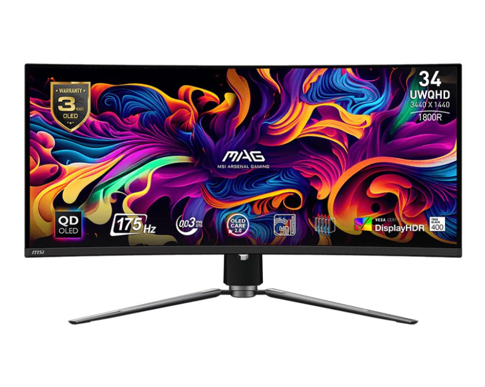 LCD Monitor MSI 34   Curved 21   9 Panel QD-OLED 3440x1440 21 9 175Hz Matte 0 03 ms Swivel Height adjustable Tilt Colour Black MAG341CQPQD-OLED