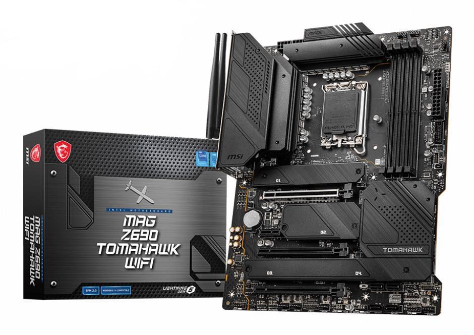 Mainboard MSI Intel Z690 Express LGA1700 ATX Memory DDR5 Memory slots 4 2xPCI-Express 3.0 1x 1xPCI-Express 3.0 4x 1xPCI-Express 5.0 16x 1xHDMI 1xDisplayPort 5xUSB 3.2 1xUSB type C 1xOptical S PDIF 1xRJ45 2xRF-Out MAGZ690TOMAHAWKWIFI