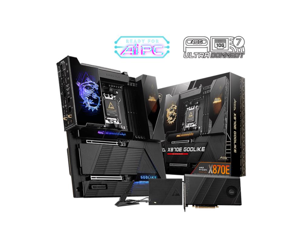 Mainboard MSI AMD X870E SAM5 EATX Memory DDR5 Memory slots 4 1xPCI-Express 1x 2xPCI-Express 16x 7xM 2 1xAudio-In 1xAudio-Out 4xUSB 2 0 4xUSB 3 2 4xUSB-C 1xOptical S PDIF 2xRJ45 2xAudio port MEGX870EGODLIKE