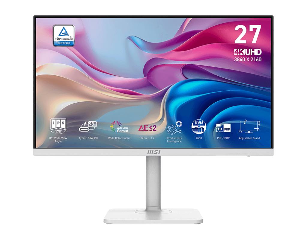 LCD Monitor MSI MODERN MD272UPHW 27   Business 4K Matte Panel IPS 3840x2160 16 9 60Hz 4 ms Speakers Colour White MODERNMD272UPHW