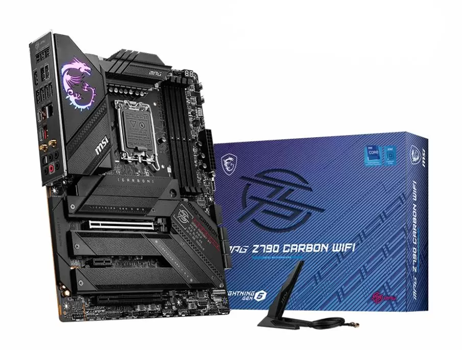 Mainboard MSI Intel Z790 LGA1700 ATX Memory DDR5 Memory slots 4 1xPCI-Express 3 0 1x 1xPCI-Express 4 0 4x  1xPCI-Express 5 0 16x 5xM 2 1xHDMI 2xAudio-In 3xAudio-Out 8xUSB 3 2 2xUSB-C 1xOptical S PDIF 1xRJ45 2xRF-Out MPGZ790CARBONWIFI