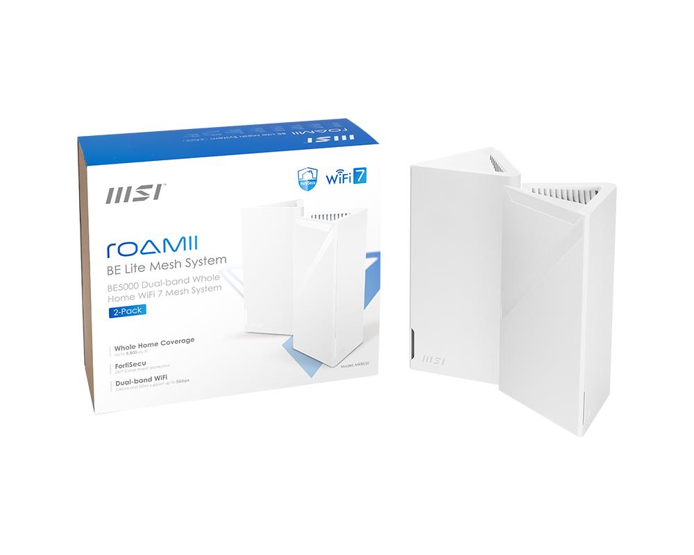 Wireless Router MSI 2-pack 5000 Mbps Mesh Wi-Fi 5 Wi-Fi 6 Wi-Fi 7 IEEE 802 11a IEEE 802 11b IEEE 802 11g MRBE50-2PK