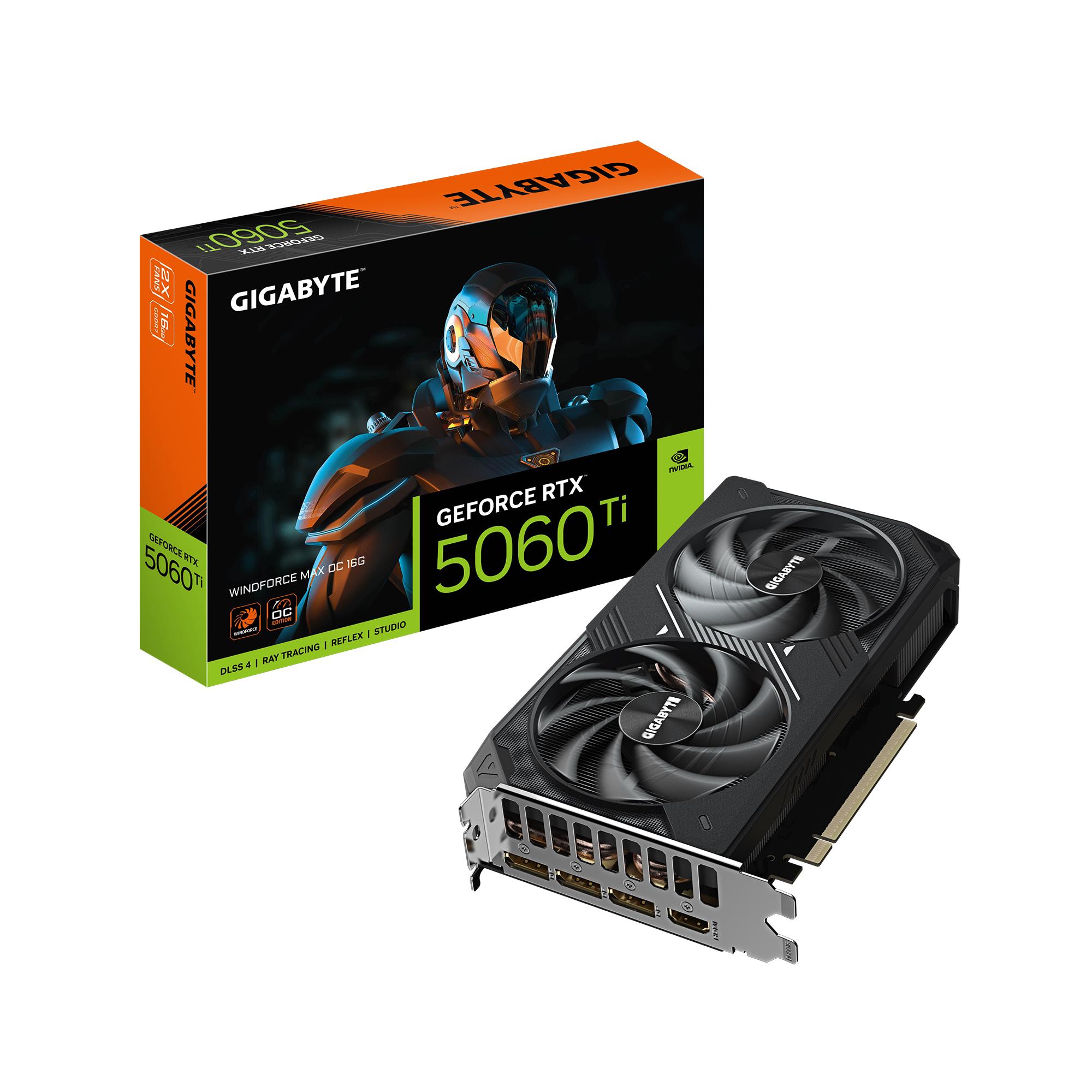 Graphics Card GIGABYTE NVIDIA GeForce RTX 5060 Ti 2587 MHz 16 GB GDDR7 128 bit PCI Express 5 0 Active N506TWF2MAXOC-16GD