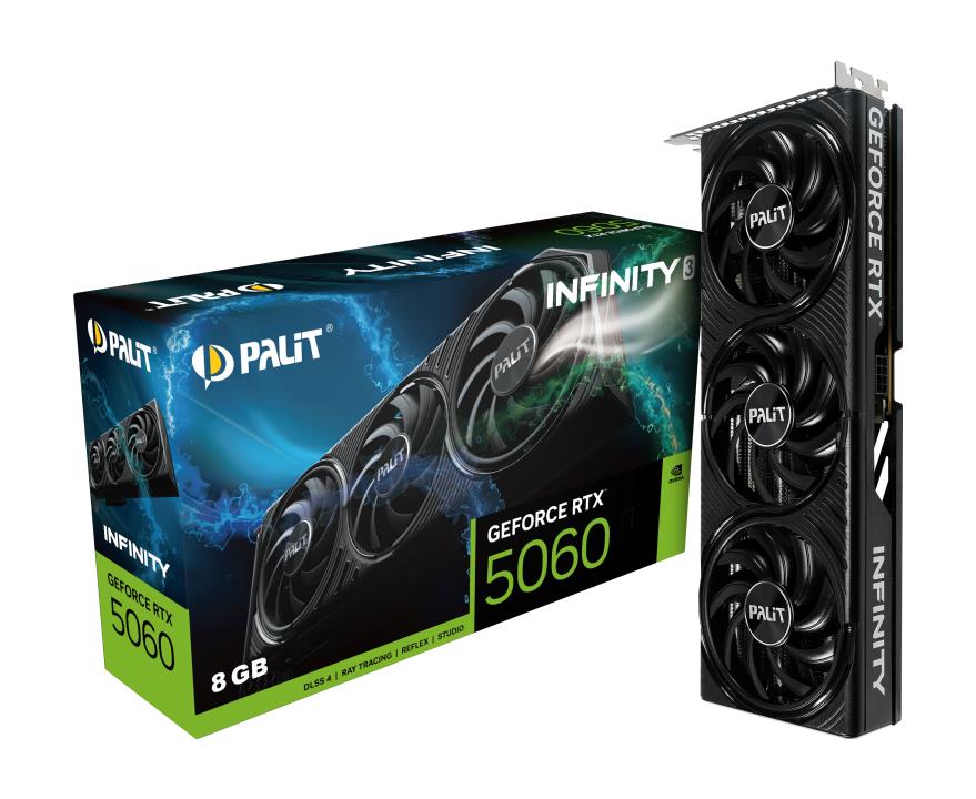 Graphics Card PALIT NVIDIA GeForce RTX 5060 8 GB GDDR7 128 bit PCIE 5 0 16x Triple slot Fansink 1xHDMI 3xDisplayPort NE75060019P1-GB2063S