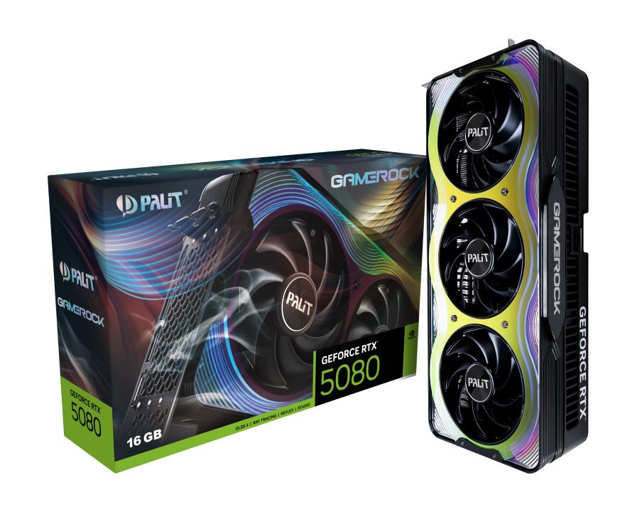 Graphics Card PALIT NVIDIA GeForce RTX 5080 16 GB GDDR7 256 bit PCIE 5 0 16x Triple slot Fansink 1xHDMI 3xDisplayPort NE75080019T2-GB2030G