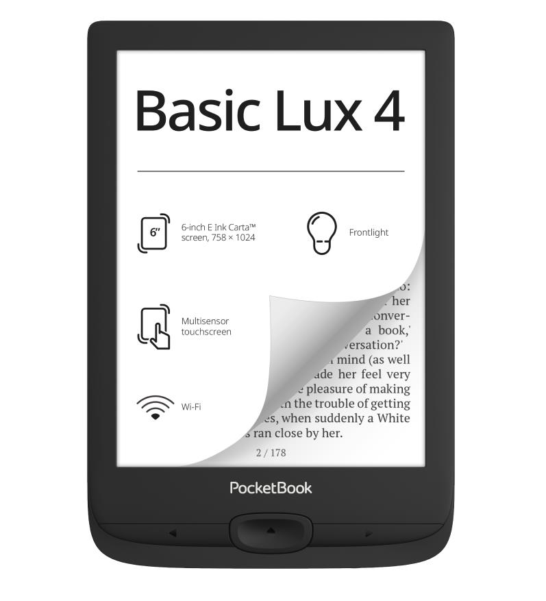 E-Reader POCKETBOOK Basic Lux 4 6   1024x758 1xUSB-C Micro SD Wireless LAN Black PB618-P-WW