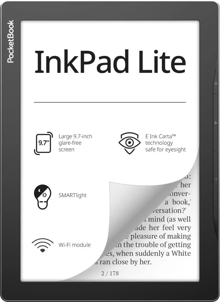 E-Reader POCKETBOOK InkPad Lite 9 7   1200x825 1xUSB type C Micro SD Wireless LAN 802 11b g n Grey PB970-M-WW