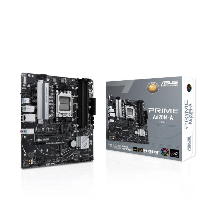 Mainboard ASUS AMD A620 SAM5 Micro-ATX Memory DDR5 Memory slots 4 2xPCI-Express 3 0 1x 1xPCI-Express 4 0 16x 2xM 2 1x15pin D-sub 1xHDMI 1xDisplayPort 1xAudio-In 1xAudio-Out 1xMicrophone 4xUSB 2 0 2xUSB 3 2 1xPS 2 1xRJ45 PRIMEA620M-A-CSM
