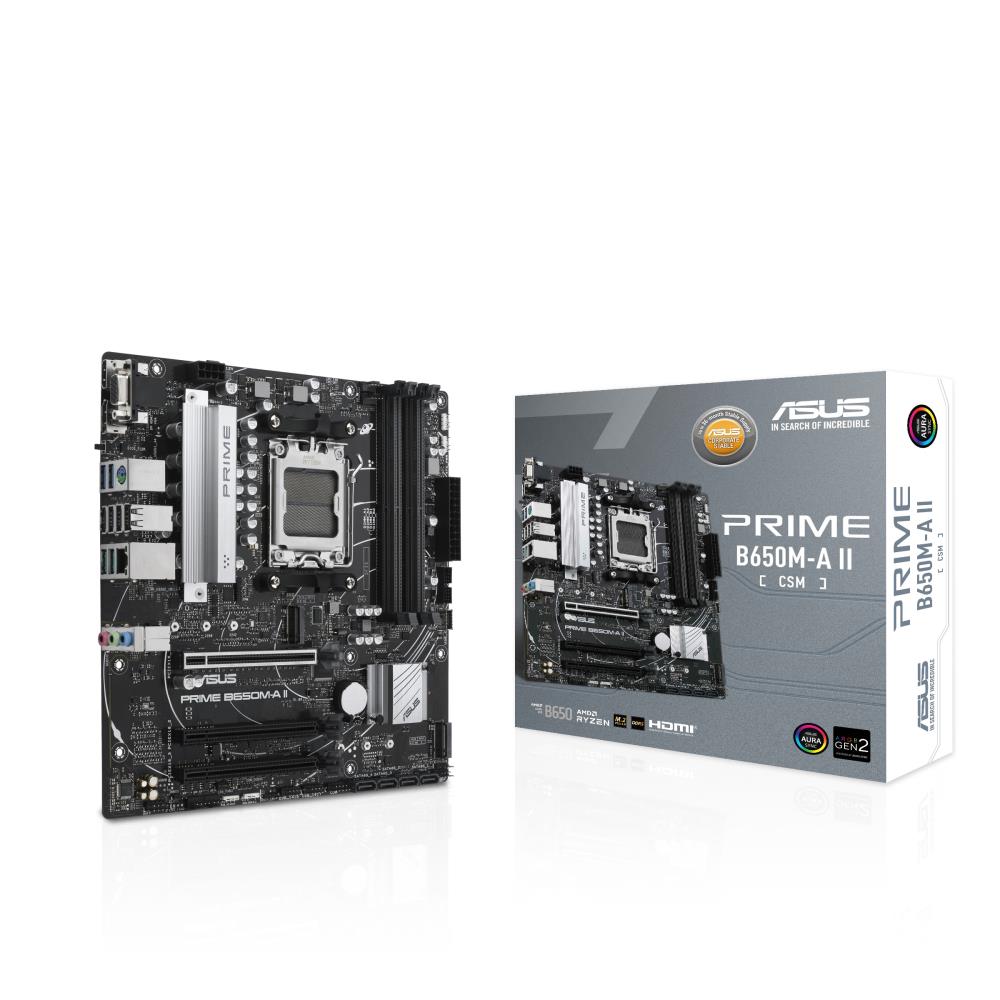 Mainboard ASUS AMD B650 SAM5 Micro-ATX Memory DDR5 Memory slots 4 2xPCI-Express 4 0 16x 2xM 2 1xVGA 1xHDMI 1xDisplayPort 4xUSB 2 0 4xUSB 3 2 1xPS 2 1xRJ45 3xAudio port PRIMEB650M-AII-CSM
