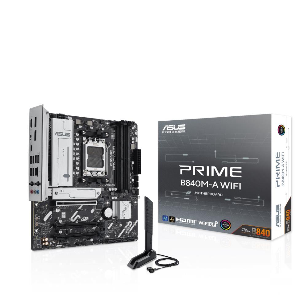 Mainboard ASUS AMD B840 SAM5 Micro-ATX Memory DDR5 Memory slots 4 2xPCI-Express 3 0 16x 1xPCI-Express 4 0 16x 3xM 2 1xHDMI 2xDisplayPort 4xUSB 2 0 2xUSB 3 2 1xUSB-C 1xRJ45 3xAudio port PRIMEB840M-AWIFI