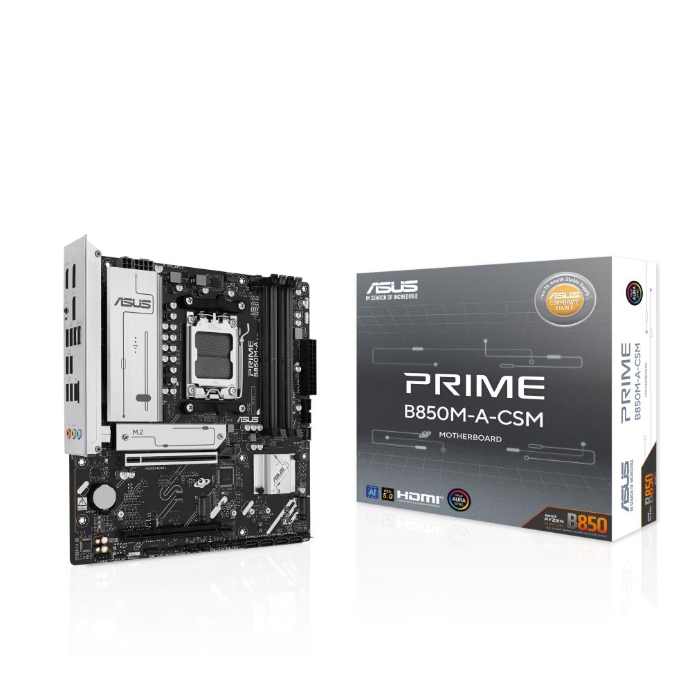 Mainboard ASUS AMD B850 SAM5 Micro-ATX Memory DDR5 Memory slots 4 1xPCI-Express 4 0 16x 1xPCI-Express 5 0 16x 3xM 2 1xHDMI 2xDisplayPort 4xUSB 2 0 4xUSB 3 2 1xRJ45 3xAudio port PRIMEB850M-A-CSM