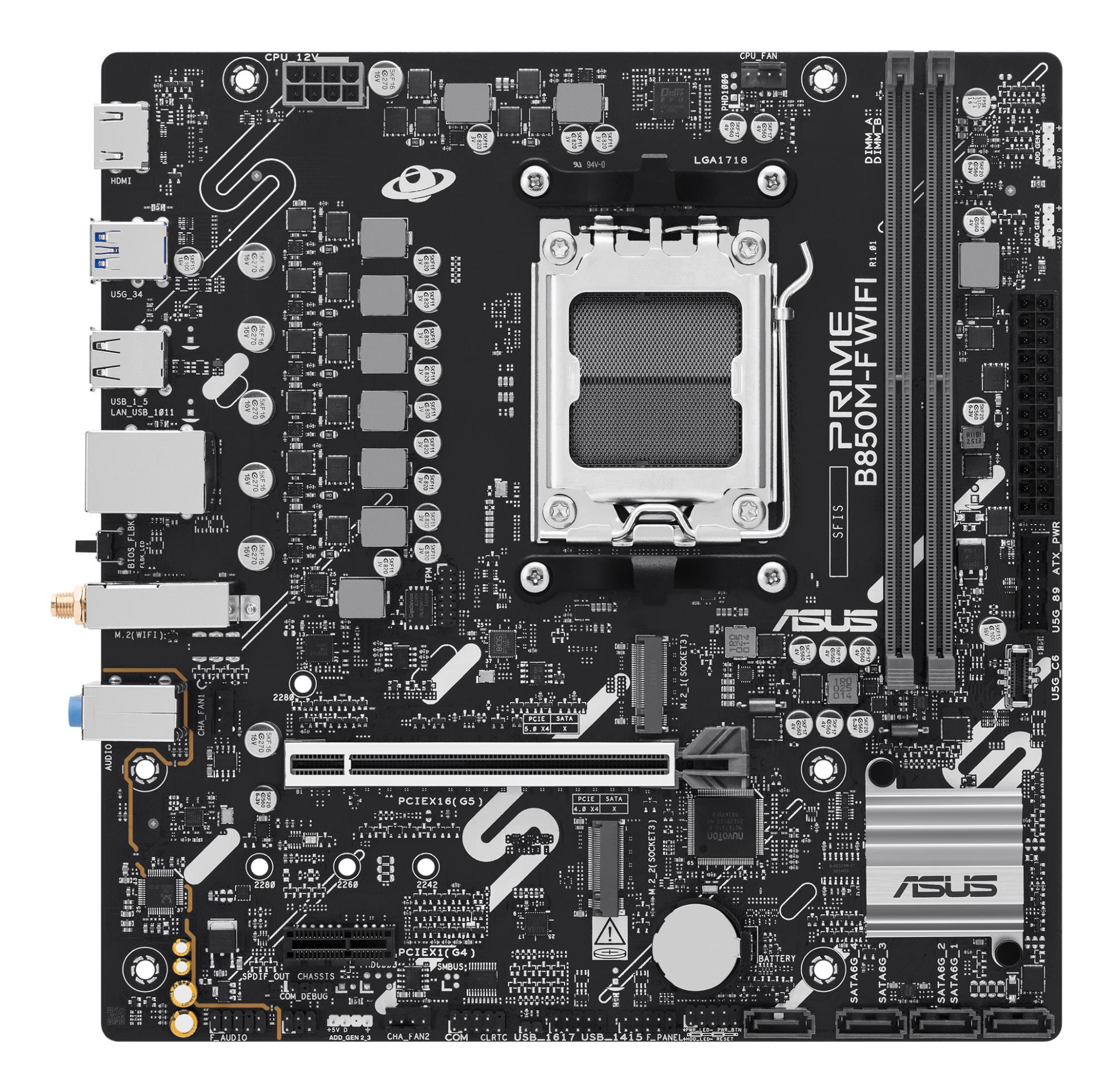 Mainboard ASUS AMD B850 Socket AM5 micro ATX RAM DDR5-SDRAM 2xSlots Wi-Fi Yes Bluetooth Yes 2xNumber of M 2  M  slots PRIMEB850M-FWIFI