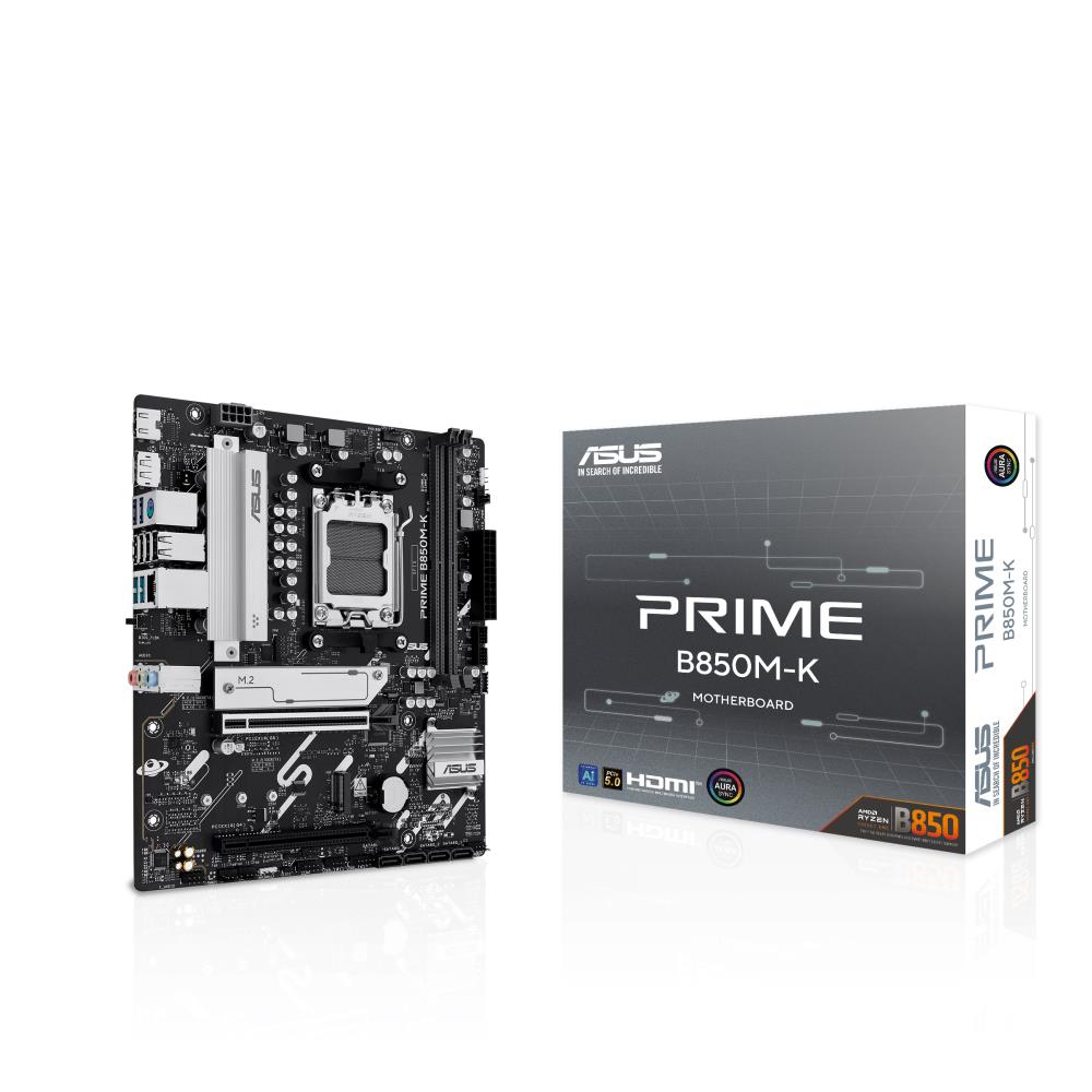 Mainboard ASUS AMD B850 SAM5 Micro-ATX Memory DDR5 Memory slots 2 1xPCI-Express 4 0 16x 1xPCI-Express 5 0 16x 2xM 2 1xHDMI 1xDisplayPort 4xUSB 2 0 4xUSB 3 2 1xPS 2 3xAudio port PRIMEB850M-K