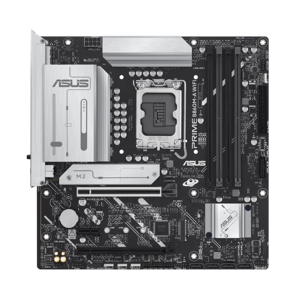 Mainboard ASUS Intel B860 Express LGA1851 Micro-ATX Memory DDR5 Memory slots 4 1xPCI-Express 4 0 1x 1xPCI-Express 4 0 16x 1xPCI-Express 5 0 16x 2xM 2 1xHDMI 1xDisplayPort 7xUSB 2 0 1xUSB-C 1xUSB-C w Thunderbolt 1xOptical S PDIF 1xRJ45 3xAudio port PRIMEB860M-AWIFI