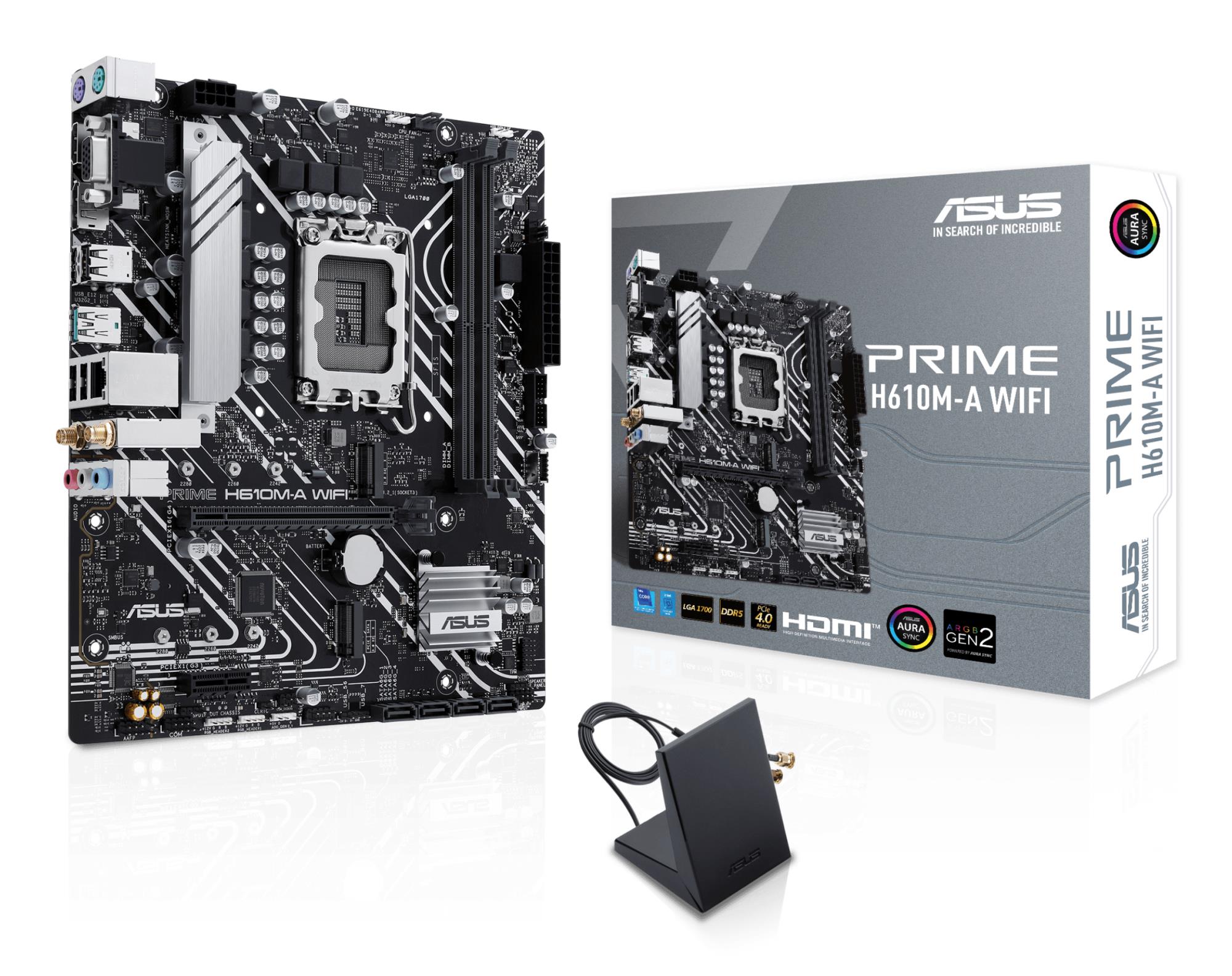 Mainboard ASUS Intel H610 LGA 1700 micro ATX RAM DDR5-SDRAM 2xSlots Wi-Fi Yes Bluetooth Yes 2xNumber of M 2  M  slots PRIMEH610M-AWIFI