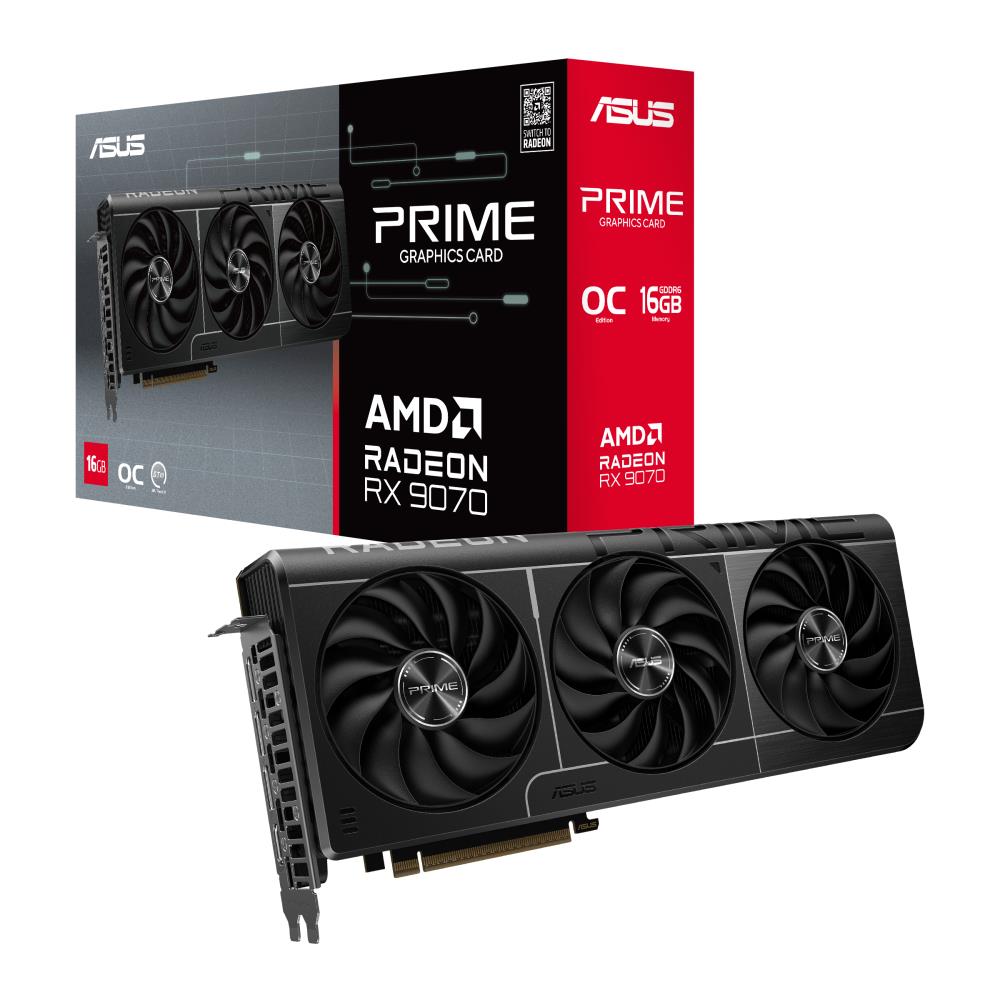 Graphics Card ASUS AMD Radeon RX 9070 16 GB GDDR6 256 bit PCIE 5 0 16x Triple slot Fansink 1xHDMI 3xDisplayPort PRIME-RX9070-O16G