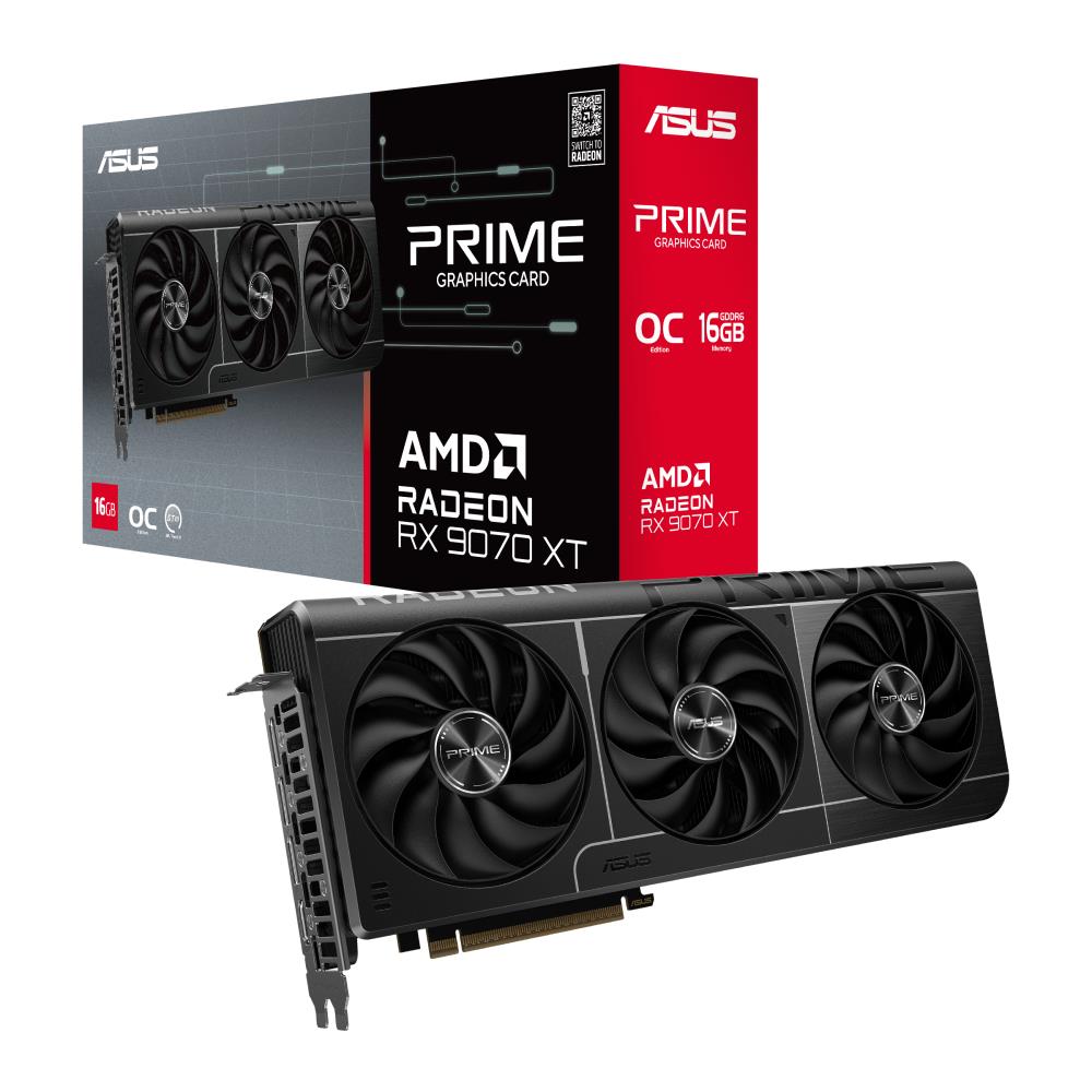Graphics Card ASUS AMD Radeon RX 9070 XT 16 GB GDDR6 256 bit PCIE 5 0 16x Triple slot Fansink 1xHDMI 3xDisplayPort PRIME-RX9070XT-O16G