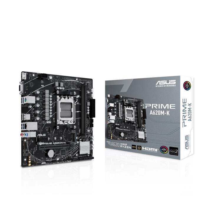Mainboard ASUS AMD A620 Micro-ATX Memory DDR5 Memory slots 2 1xPCI-Express 3 0 1x 1xPCI-Express 4 0 16x 1xM 2 1x15pin D-sub 1xHDMI 2xUSB 2 0 4xUSB 3 2 1xPS 2 1xRJ45 3xAudio port PRIMEA620M-K